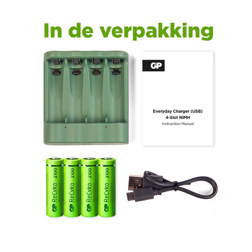 430918 GP USB battery charger + 4 x AA Batteries 2100mAh NiMH