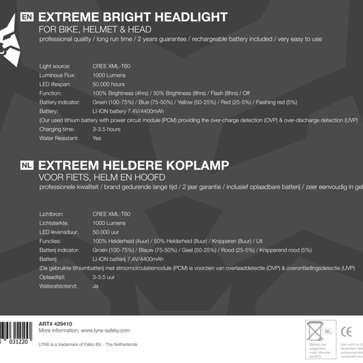 429410 LYNX Front Light High Power 1000 Lm