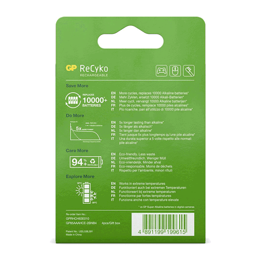 430907 GP Rechargeable AAA Batteries 850mAh NiMH 4PK